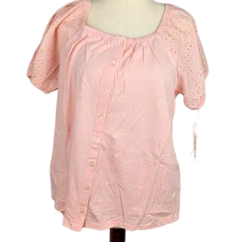 Style & Co Women's Cotton On/Off-the-Shoulder Blouse Pink Size XL